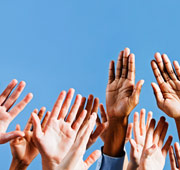 A group of hands up in the air