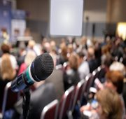 A microphone at a press conference